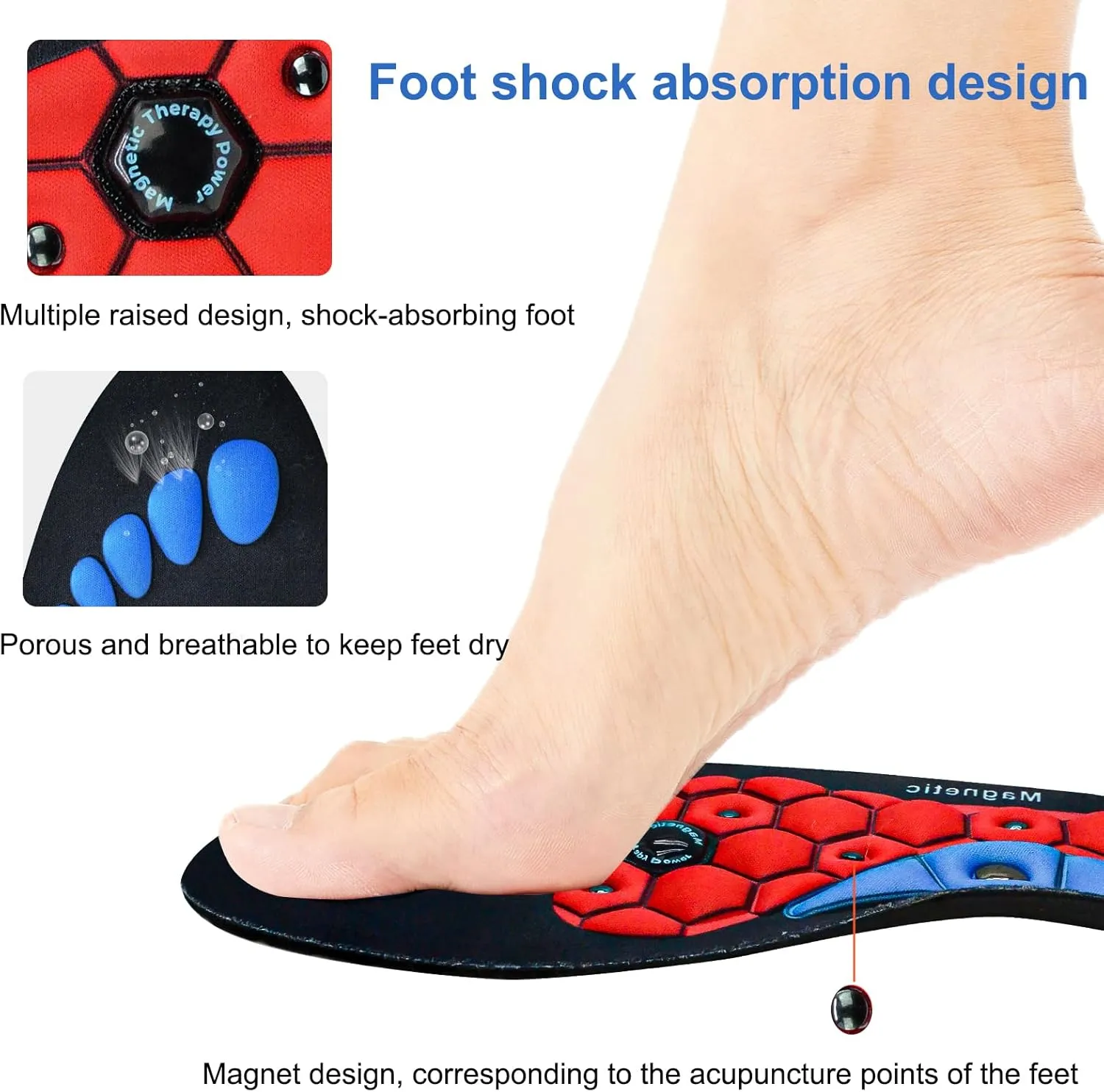 Orthopedic Acupressure Insoles – Reflexology Massage Insoles for Pain Relief, Comfortable Foot Support for Men and Women (Black-Red, L(Men 9.5-12/Women 10.5-13))