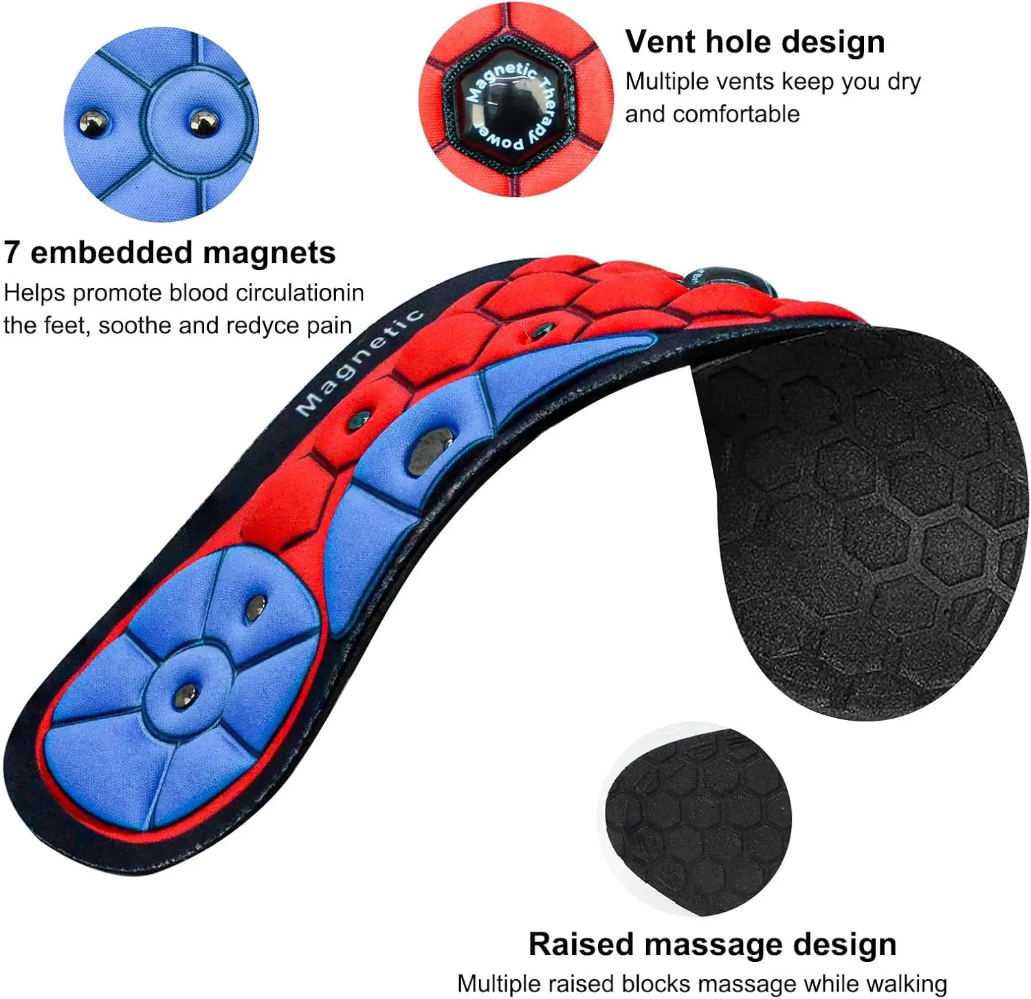 Orthopedic Acupressure Insoles – Reflexology Massage Insoles for Pain Relief, Comfortable Foot Support for Men and Women (Black-Red, L(Men 9.5-12/Women 10.5-13))
