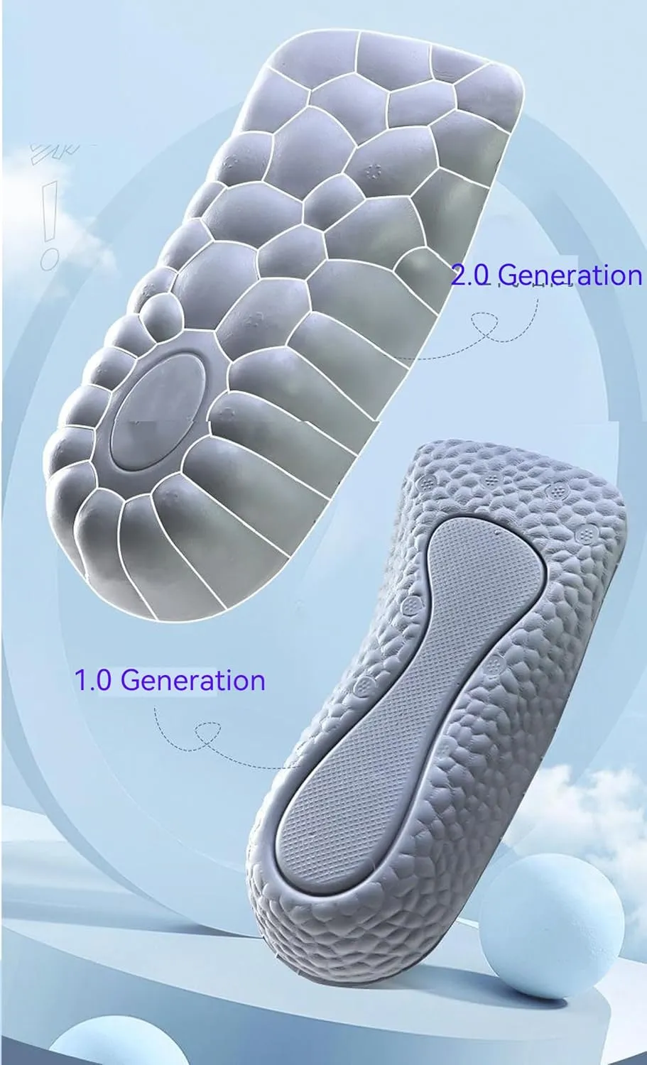 Orthopedic High Pads 2.0, Insoles Height Increase, 4D Cloud Technology Insole, Height Increase Insoles for Men/Women, Memory Foam Arch Support Insoles (Gray, 2.5CM)