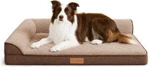 Orthopedic Jacquard XL Dog Bed for Large Dogs 42''X28'', Waterproof L Shaped Big Large Pet Sofa Bed with Washable Removable Cover, Non-Slip Soft Warm Comfortable Pet Couch Sleep Mat, Brown