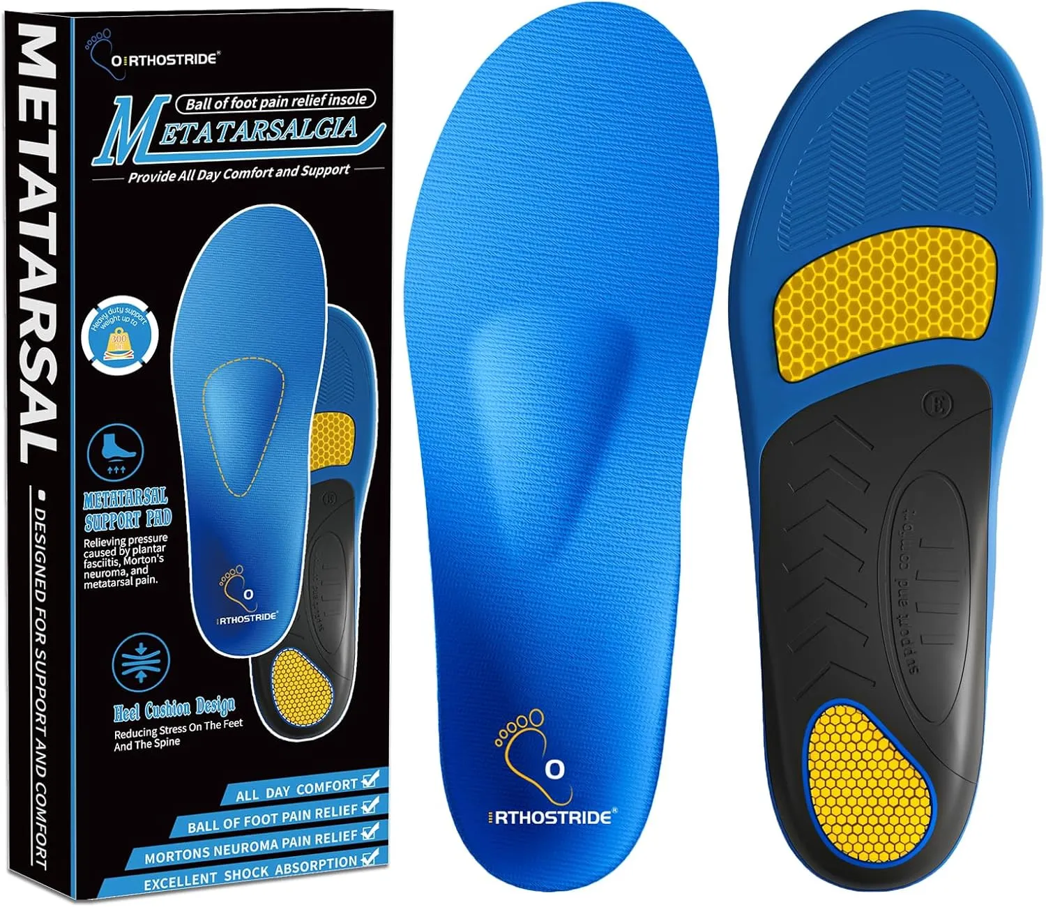 Orthotic Insoles with Metatarsal Pads, Plantar Fasciitis Arch Support Inserts for Metatarsalgia, Morton's Neuroma, Ball of Foot Pain Relief, Man Women Insoles for Standing All Day-E