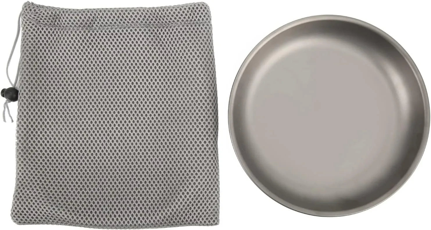 OUKENS Titanium Frying Pan,7.5in Diameter Ultralight High Temp Resistant with Carry Mesh Bag Titanium Plate Dish for Outdoor Camping for Outdoor Camping Tableware Cookware Mess Kit