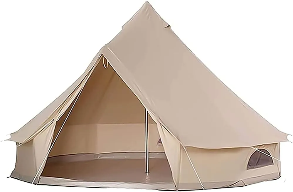 Outdoor Bell Tents Large Canvas Camping Yurt Teepee Tents with Zipped Groundsheet and Chimney for Family Camping Hiking Hunting Party Shelter