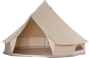 Outdoor Bell Tents Large Canvas Glamping Yurt Tent with Zipped Groundsheet and Chimney for Family Camping Hiking Hunting Party Shelter, 3/4/5/6m (4m/13.1ft) (5m/16.4ft)