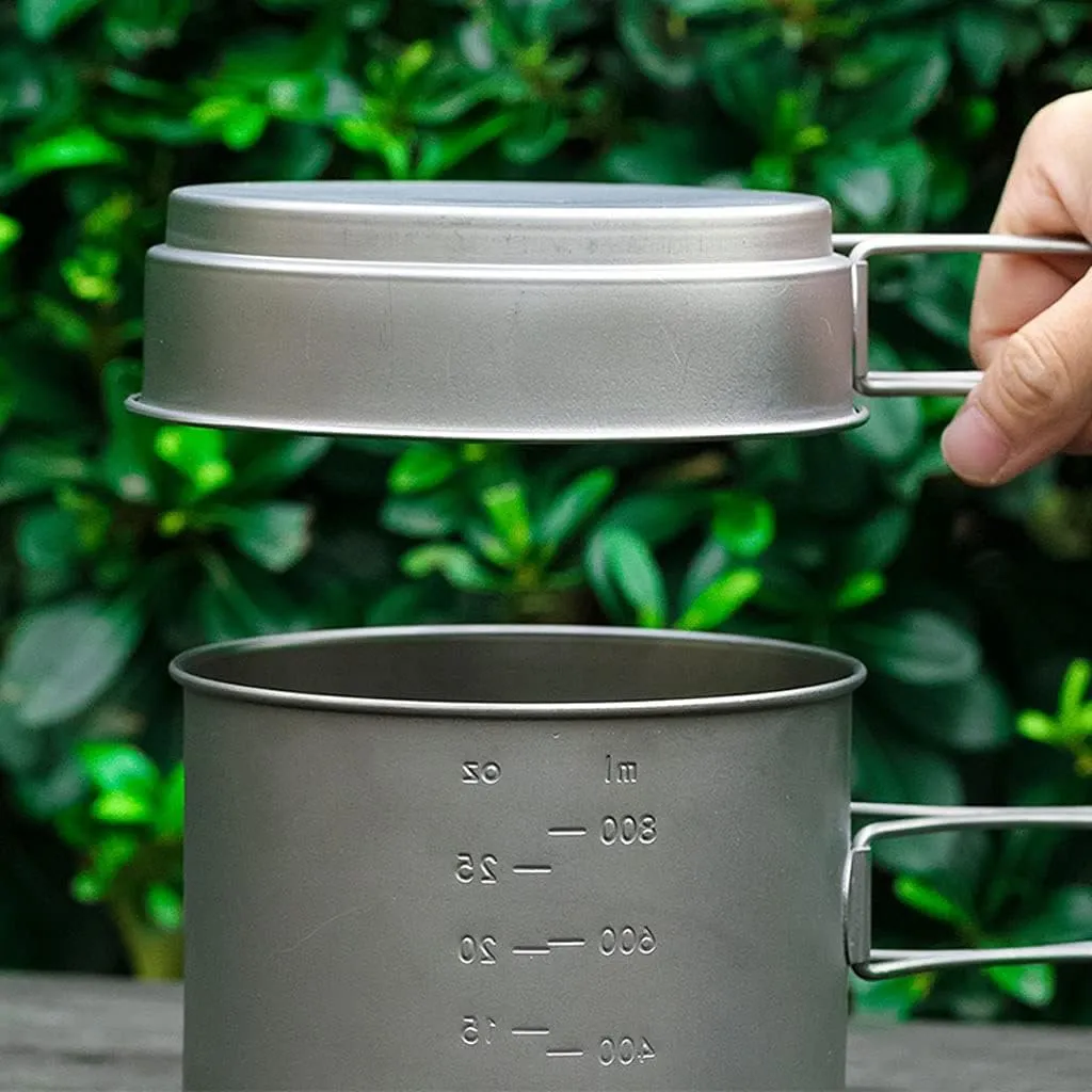 Outdoor Camping Camping Cookware Kit Lightweight Soup Pot Portable Frying Pan Pure Titanium Camping Cooker Set Outdoor Cookware Set Adventures Picnics (Onecolor 1450ml)