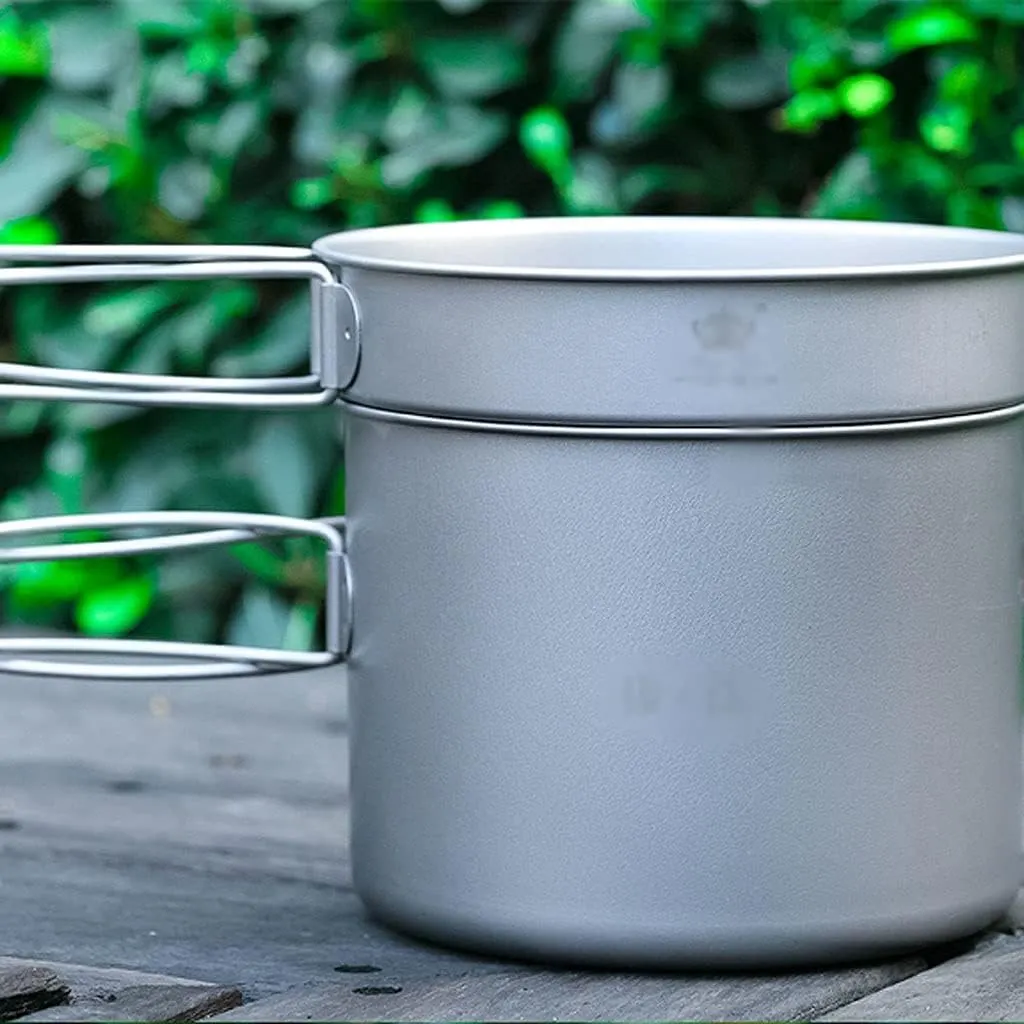 Outdoor Camping Camping Cookware Kit Lightweight Soup Pot Portable Frying Pan Pure Titanium Camping Cooker Set Outdoor Cookware Set Adventures Picnics (Onecolor 1450ml)