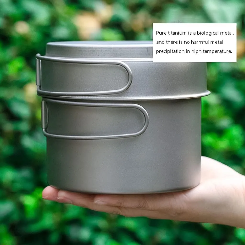 Outdoor Camping Camping Cookware Kit Lightweight Soup Pot Portable Frying Pan Pure Titanium Camping Cooker Set Outdoor Cookware Set Adventures Picnics (Onecolor 1450ml)
