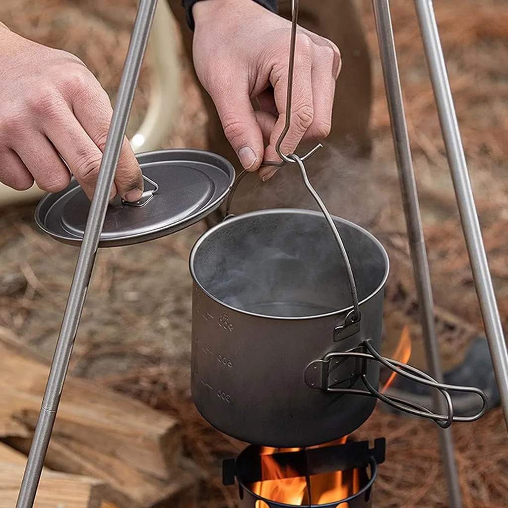 Outdoor Camping Outdoors Camping Cookware Lightweight Hanging Pot Camping Cooker Pure Titanium Foldable Hanging Pot Hiking Cooking Pot Adventures Picnics (OneColor 900ml)