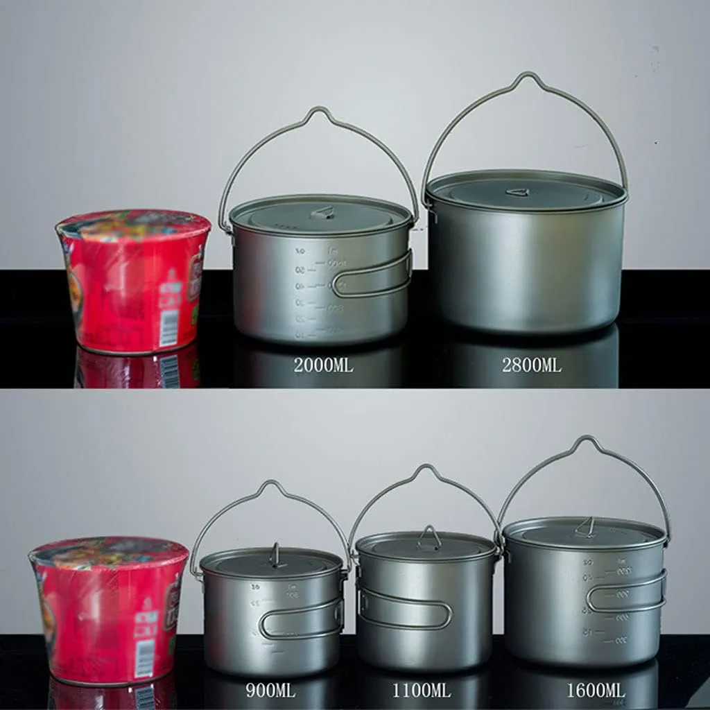 Outdoor Camping Outdoors Camping Cookware Lightweight Hanging Pot Camping Cooker Pure Titanium Foldable Hanging Pot Hiking Cooking Pot Adventures Picnics (OneColor 900ml)