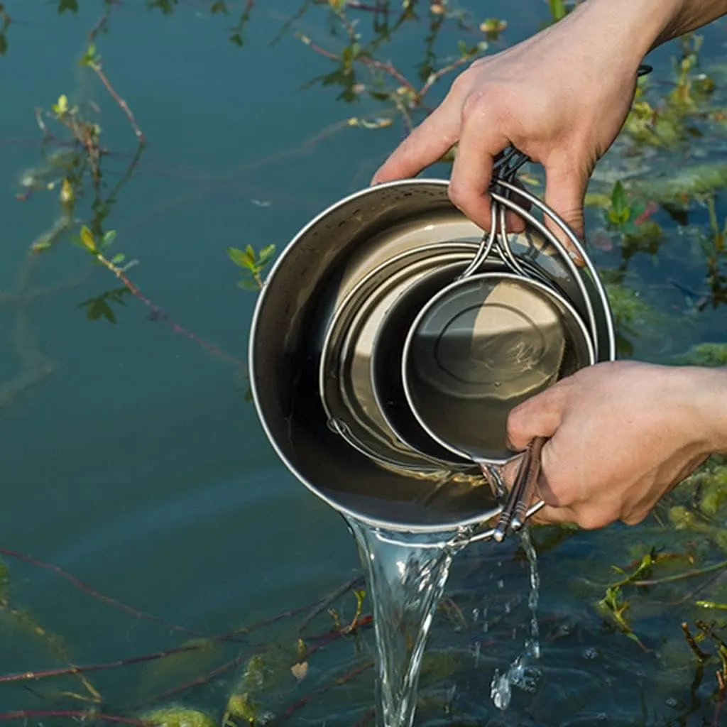 Outdoor Camping Outdoors Camping Cookware Lightweight Hanging Pot Camping Cooker Pure Titanium Foldable Hanging Pot Hiking Cooking Pot Adventures Picnics (OneColor 900ml)