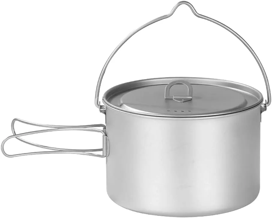 Outdoor Camping Outdoors Camping Cookware Lightweight Hanging Pot Camping Cooker Pure Titanium Foldable Hanging Pot Hiking Cooking Pot Adventures Picnics (OneColor 900ml)