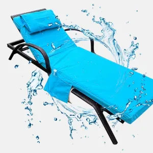 Outdoor Chaise Lounge Cushions Replacement Double Color Covers, 72 x 21 x 3 Inch Patio Lounge Chair Cushion Covers-Fade-Ristant, Includes Reboot headrest and Storage Bag (Lake Blue & Khaki)