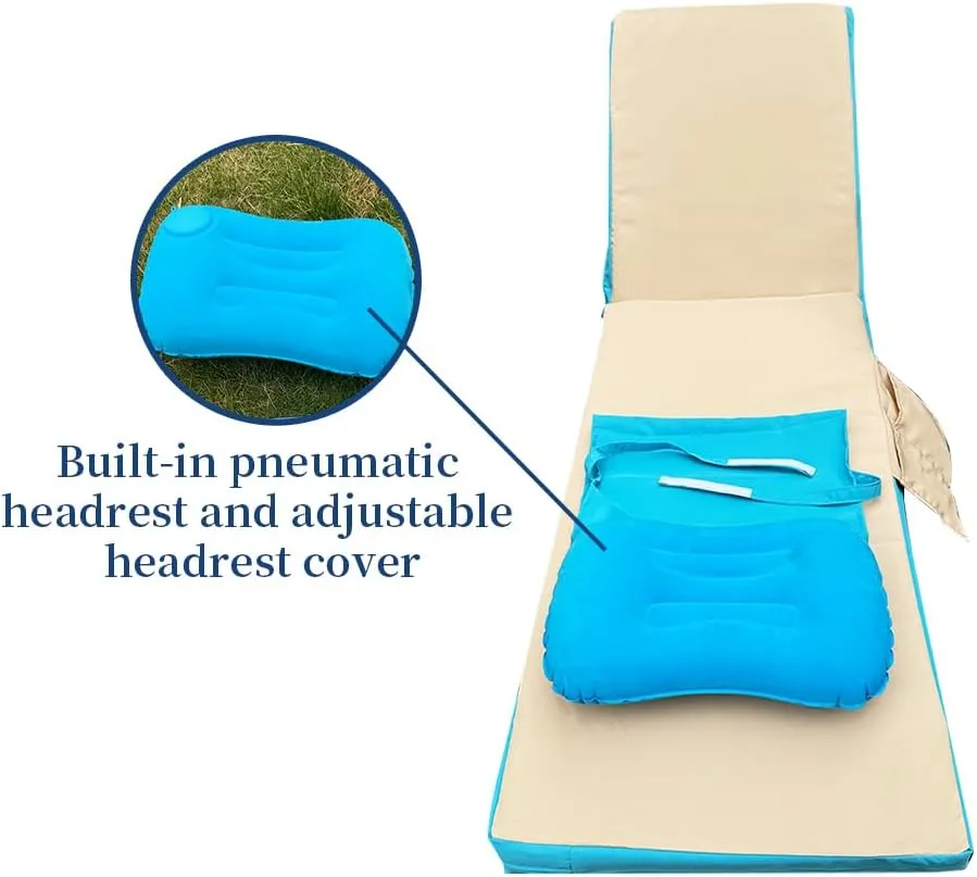 Outdoor Chaise Lounge Cushions Replacement Double Color Covers, 72 x 21 x 3 Inch Patio Lounge Chair Cushion Covers-Fade-Ristant, Includes Reboot headrest and Storage Bag (Lake Blue & Khaki)