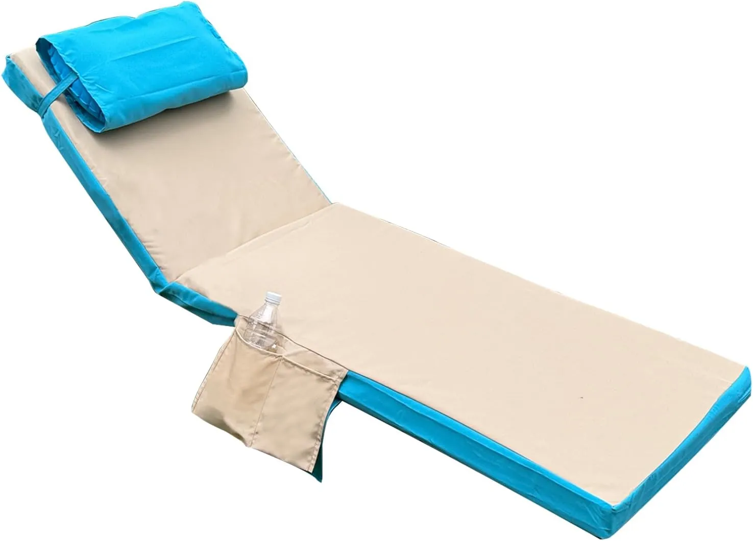 Outdoor Chaise Lounge Cushions Replacement Double Color Covers, 72 x 21 x 3 Inch Patio Lounge Chair Cushion Covers-Fade-Ristant, Includes Reboot headrest and Storage Bag (Lake Blue & Khaki)
