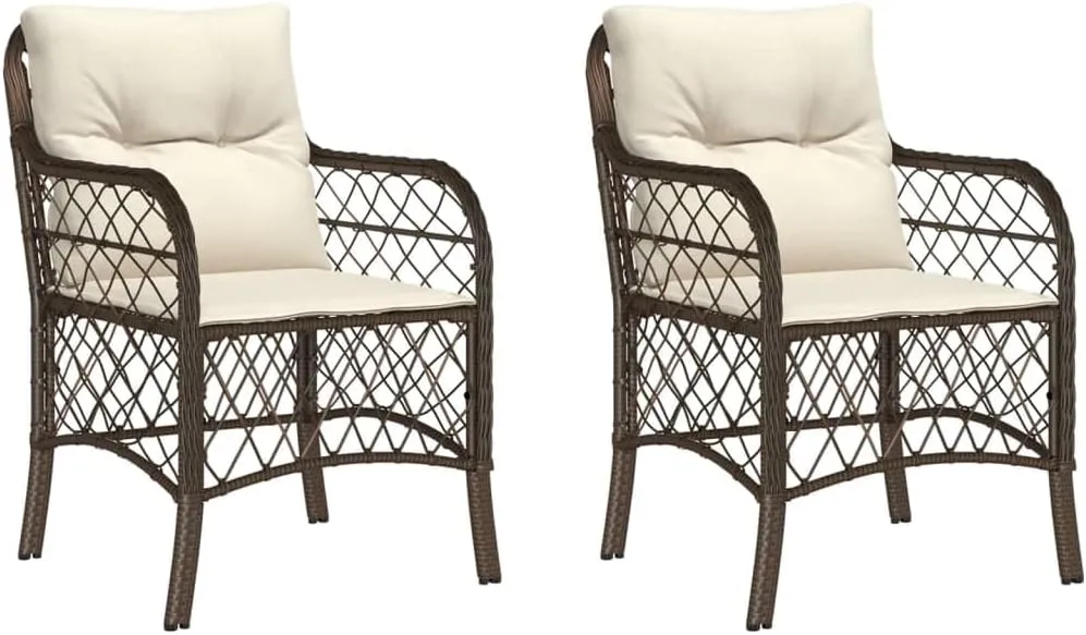 Outdoor Dining Chairs Dining Chairs Camping Chairs Lawn Chairs - Patio Chairs with Cushions 2 pcs Brown Poly Rattan for Park Garden Campsites Beaches