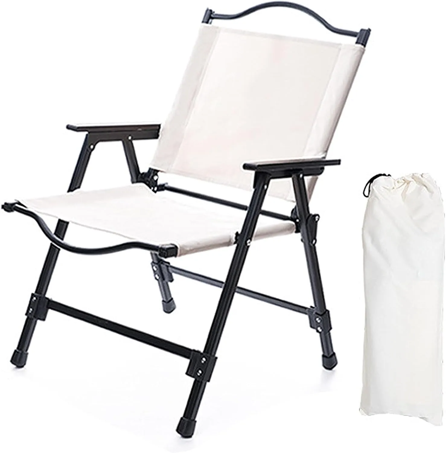 Outdoor Folding Chair Detachable Camping Portable Steel Frame Soft Padded Anti Roll Stable 440LBS for Fishing Beach Picnic Sunbathing Garden Travel-Noir