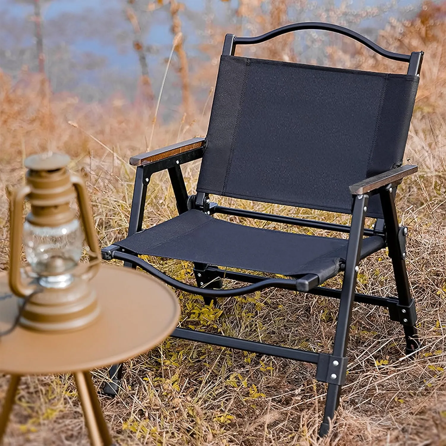 Outdoor Folding Chair Detachable Camping Portable Steel Frame Soft Padded Anti Roll Stable 440LBS for Fishing Beach Picnic Sunbathing Garden Travel-Noir