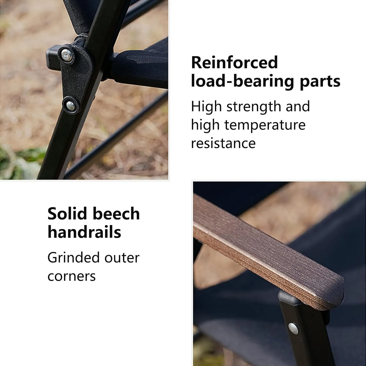 Outdoor Folding Chair Detachable Camping Portable Steel Frame Soft Padded Anti Roll Stable 440LBS for Fishing Beach Picnic Sunbathing Garden Travel-Noir