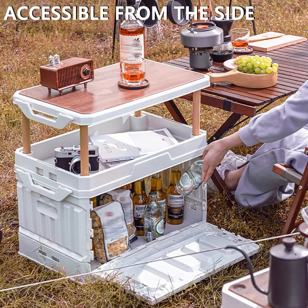 Outdoor Folding Storage Box, Camping Picnic Cookware Equipment Organizer, Car Trunk Kitchen Organizer - with Table Can Be Used As Chopping Board