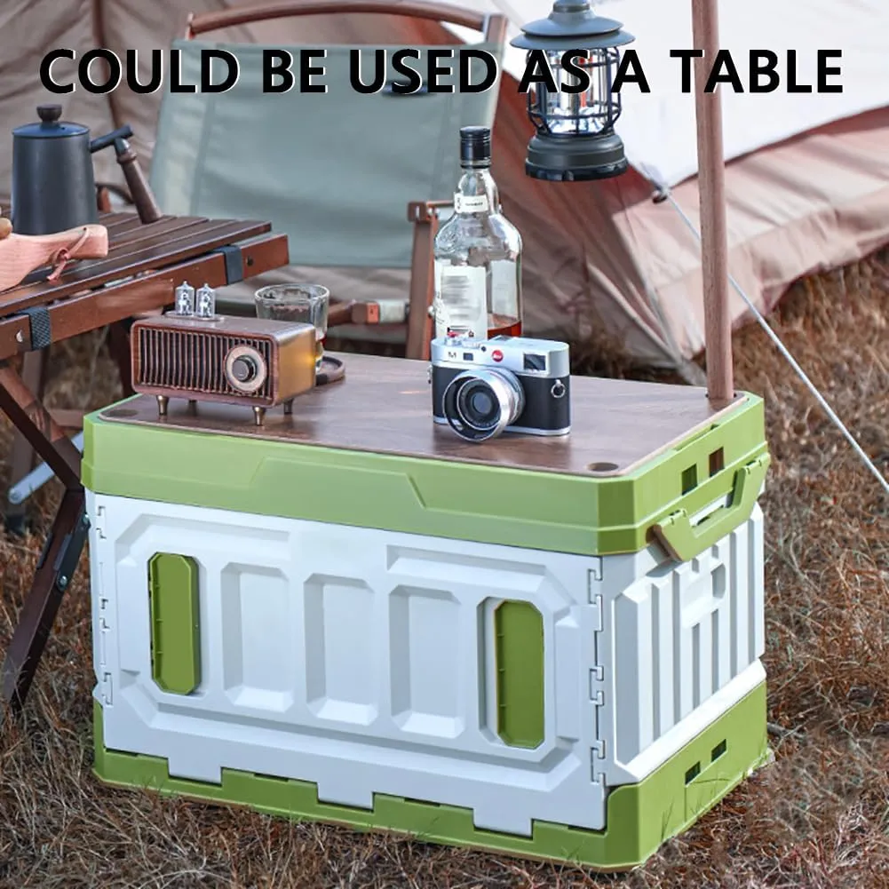 Outdoor Folding Storage Box, Camping Picnic Cookware Equipment Organizer, Car Trunk Kitchen Organizer - with Table Can Be Used As Chopping Board