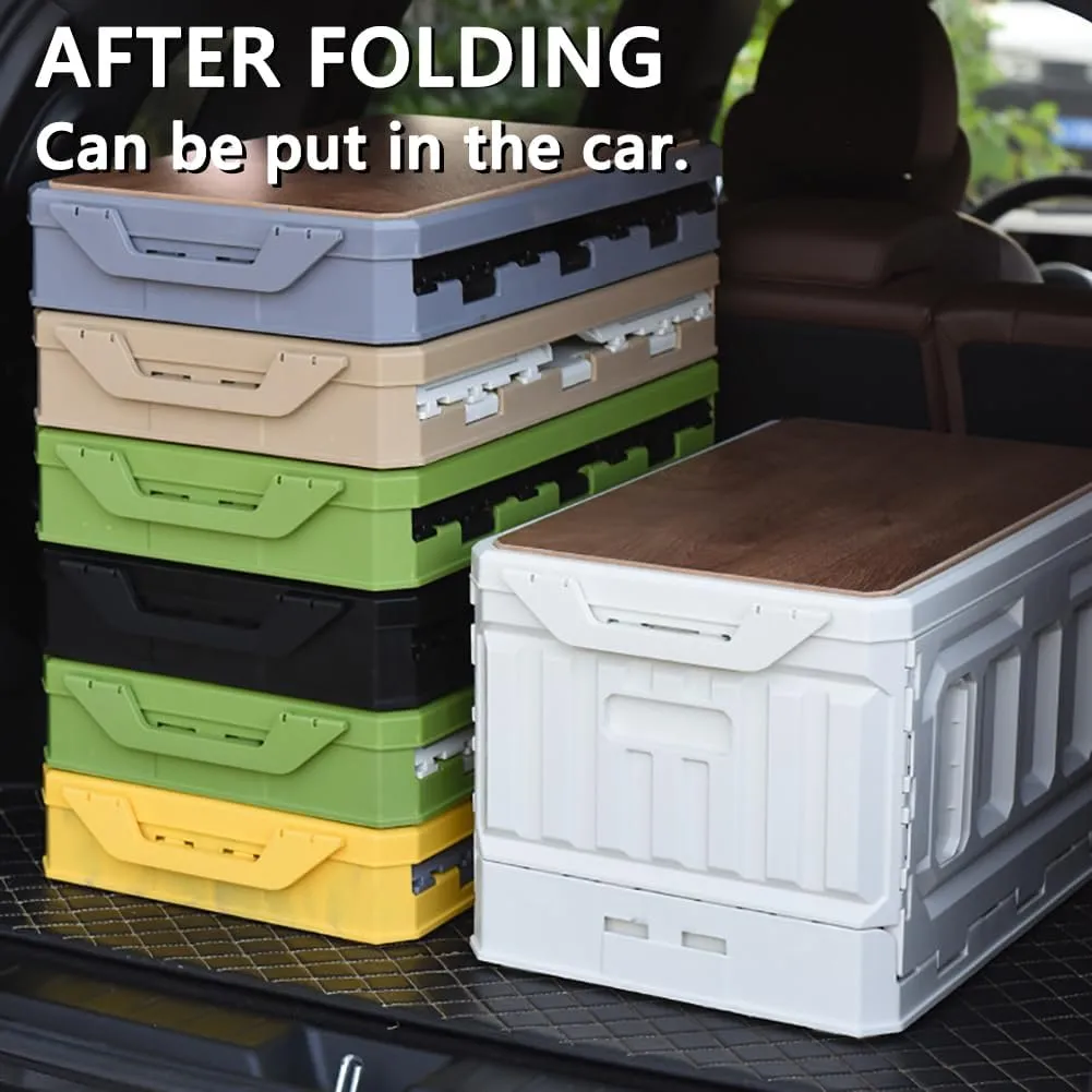 Outdoor Folding Storage Box, Camping Picnic Cookware Equipment Organizer, Car Trunk Kitchen Organizer - with Table Can Be Used As Chopping Board
