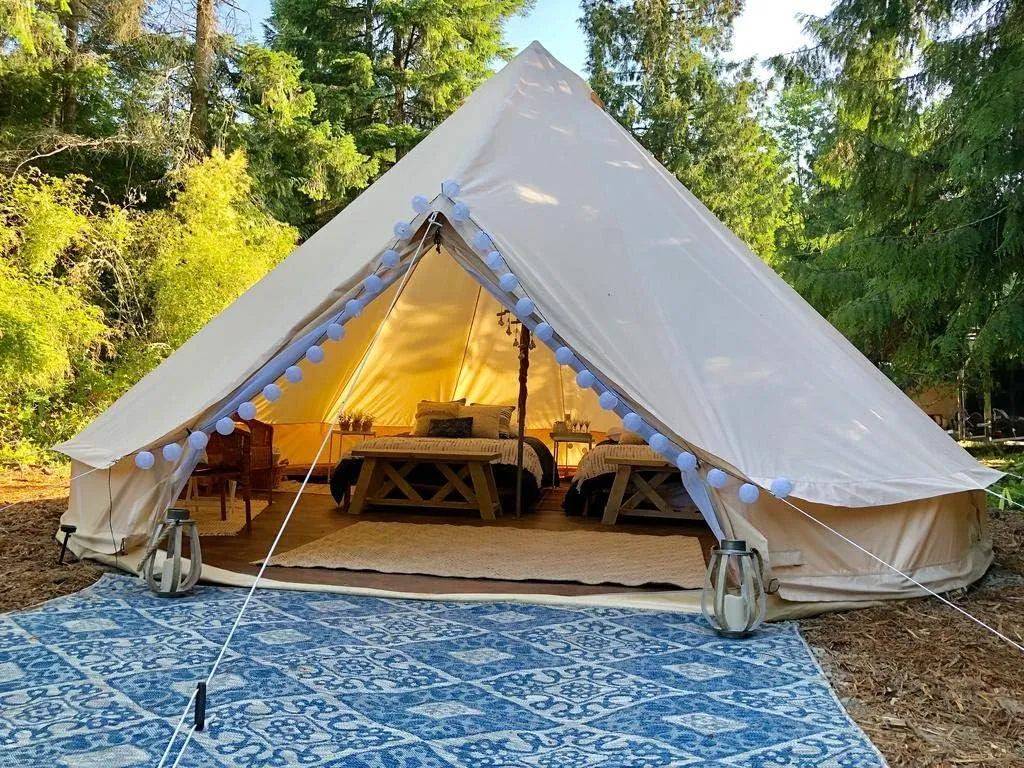 Outdoor Luxury Glamping Bell Tents for Boutique Camping and Occasional Family Camping Trips and Festivals and Human shelter for inhabiting or Leisure