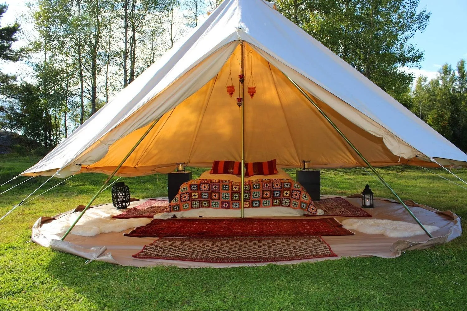 Outdoor Luxury Glamping Bell Tents for Boutique Camping and Occasional Family Camping Trips and Festivals and Human shelter for inhabiting or Leisure