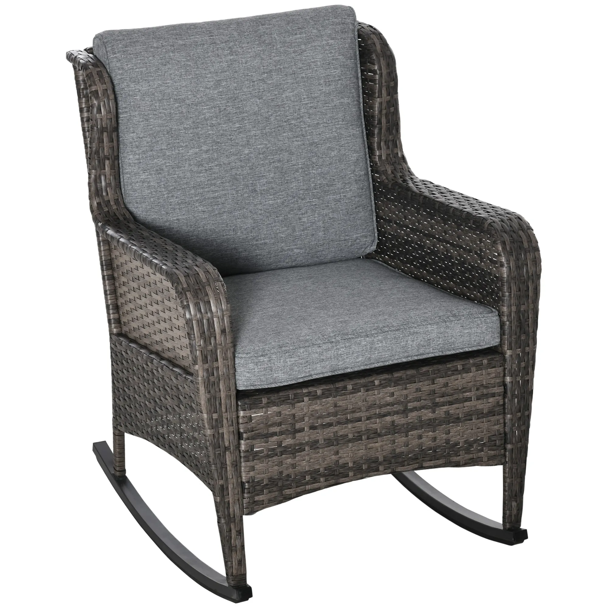 Outdoor Rockers with Wide Seat, Thick Cushions, Rattan Rockers with Steel Frame, Dark Gray