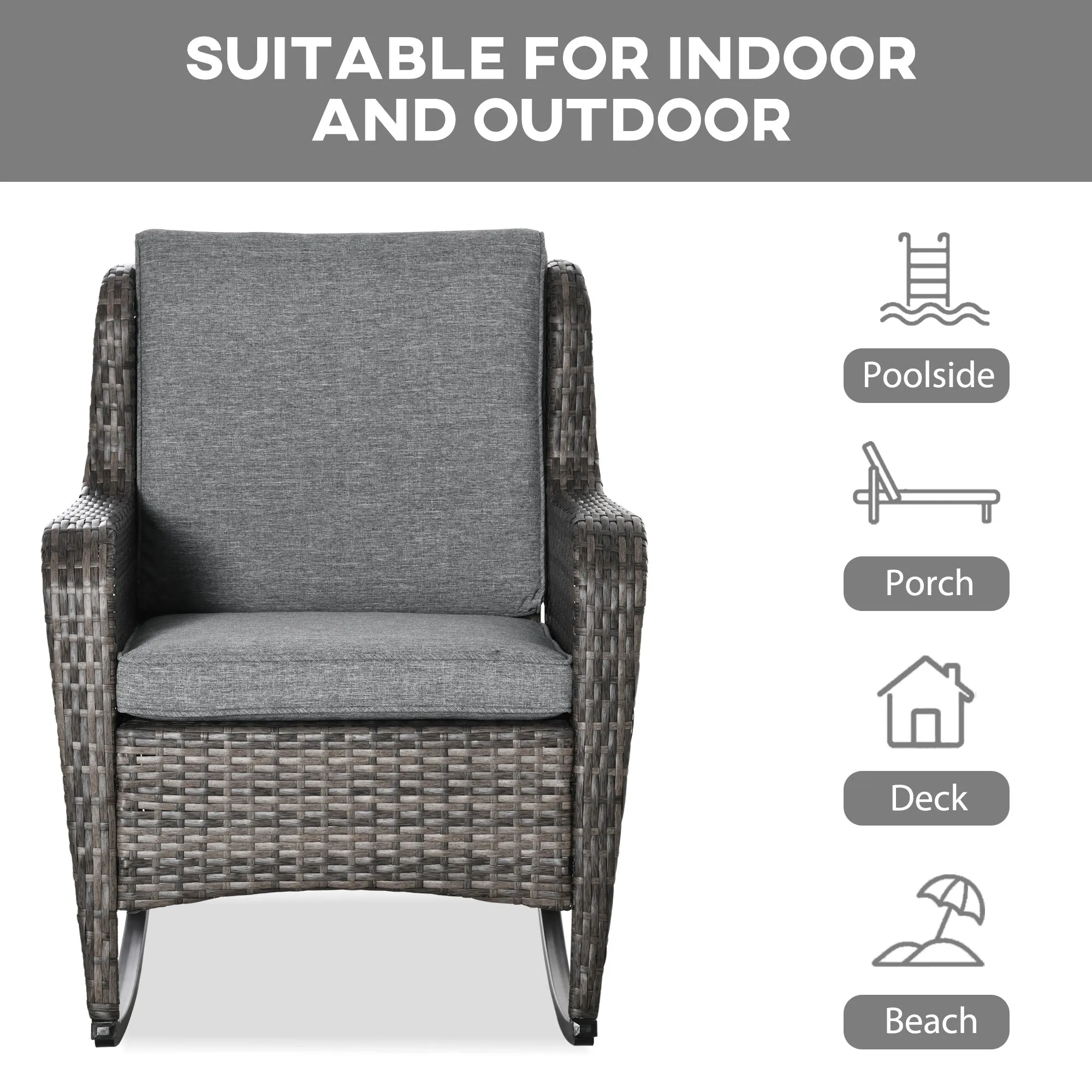 Outdoor Rockers with Wide Seat, Thick Cushions, Rattan Rockers with Steel Frame, Dark Gray