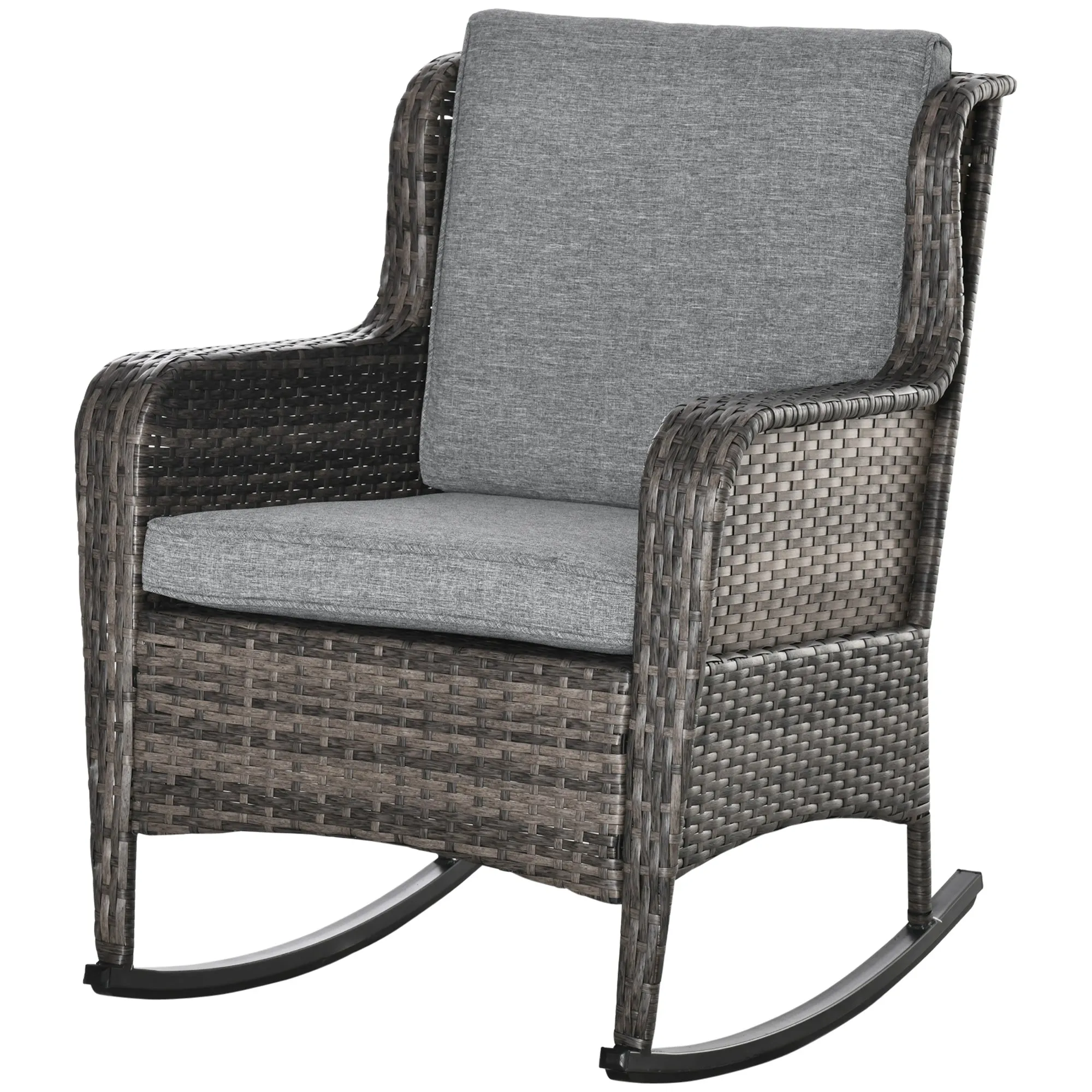 Outdoor Rockers with Wide Seat, Thick Cushions, Rattan Rockers with Steel Frame, Dark Gray