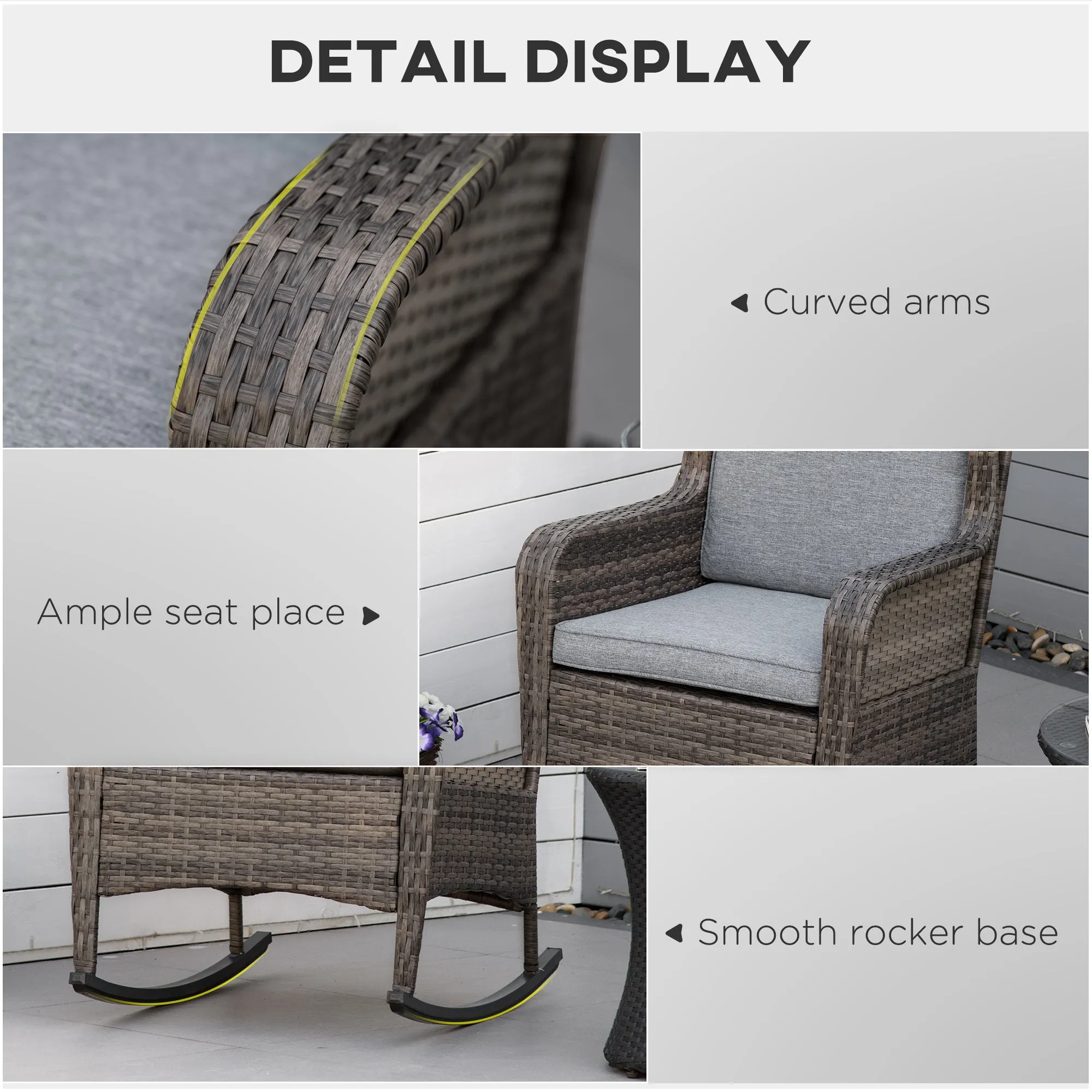 Outdoor Rockers with Wide Seat, Thick Cushions, Rattan Rockers with Steel Frame, Dark Gray