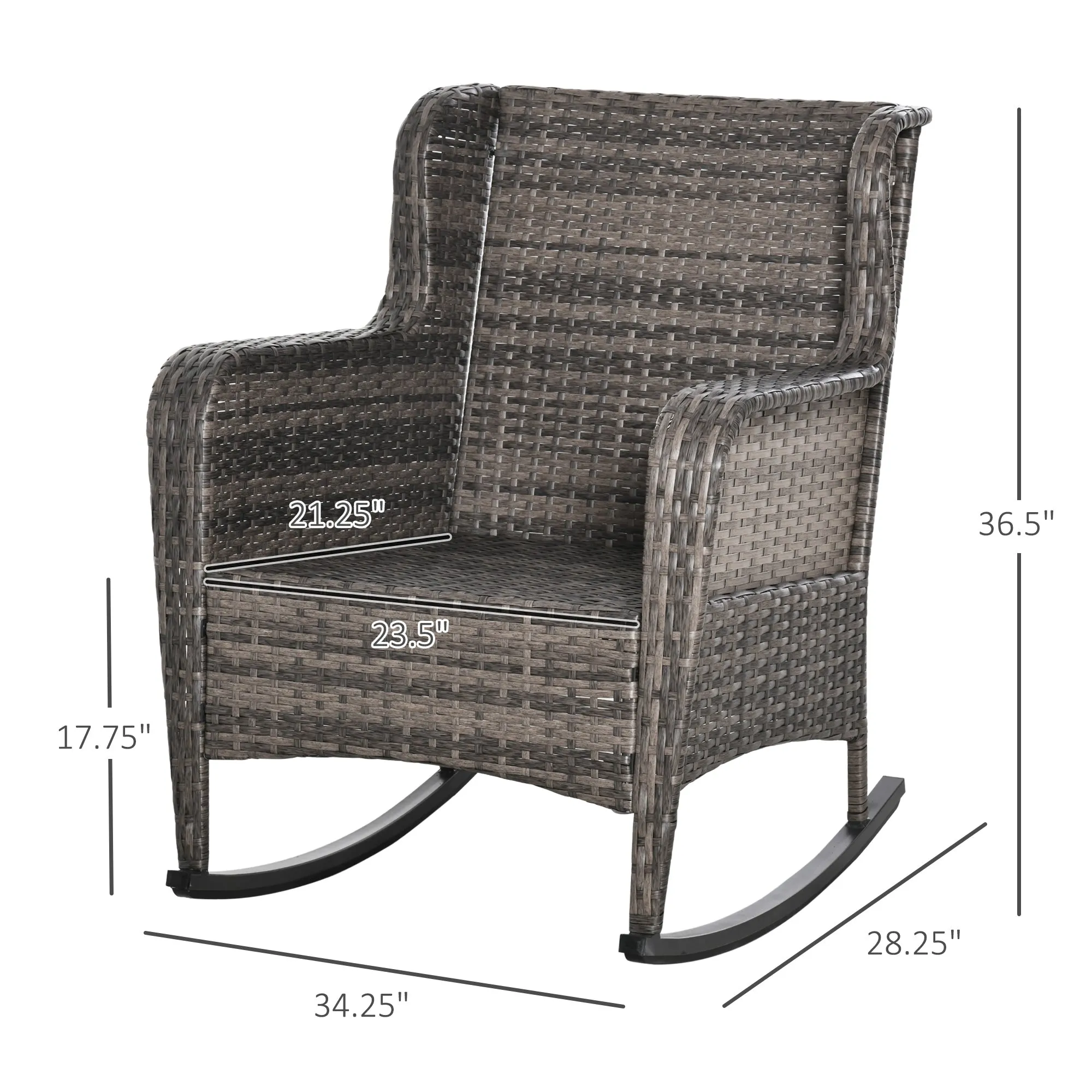 Outdoor Rockers with Wide Seat, Thick Cushions, Rattan Rockers with Steel Frame, Dark Gray
