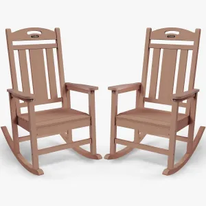 Outdoor Rocking Chair Set of 2, All-Weather HDPEOversized Patio Rocking Chairs for Adults, 380lbs Weight Capacity, Ergonomic Design for Porch, Backyard, Balcony, Teak