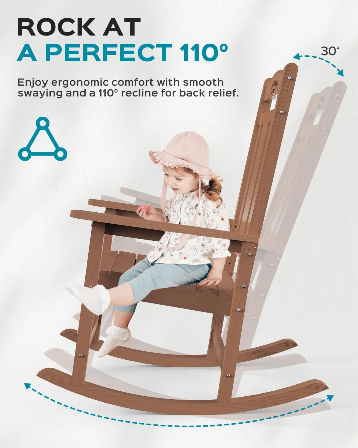 Outdoor Rocking Chair Set of 2, All-Weather HDPEOversized Patio Rocking Chairs for Adults, 380lbs Weight Capacity, Ergonomic Design for Porch, Backyard, Balcony, Teak