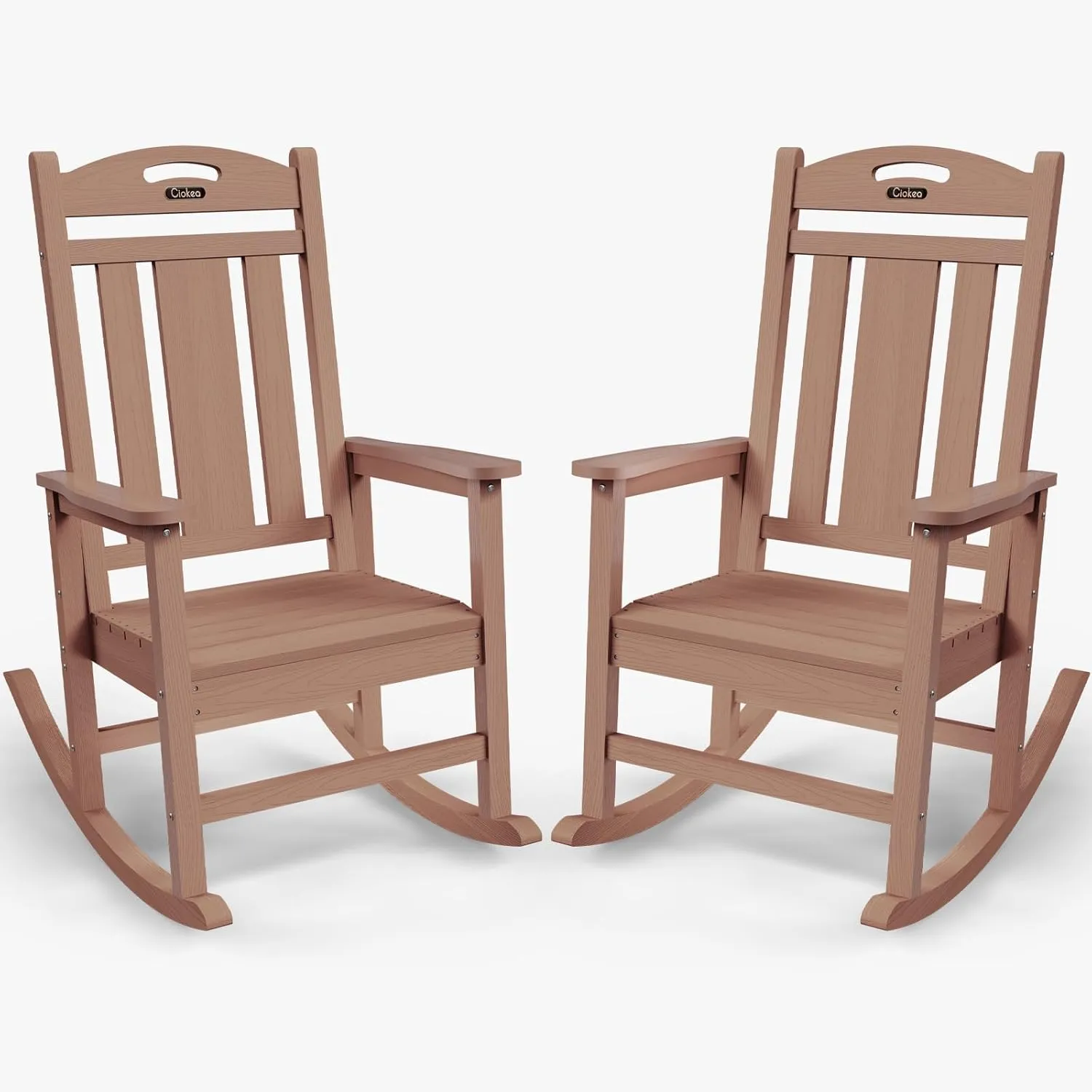 Outdoor Rocking Chair Set of 2, All-Weather HDPEOversized Patio Rocking Chairs for Adults, 380lbs Weight Capacity, Ergonomic Design for Porch, Backyard, Balcony, Teak