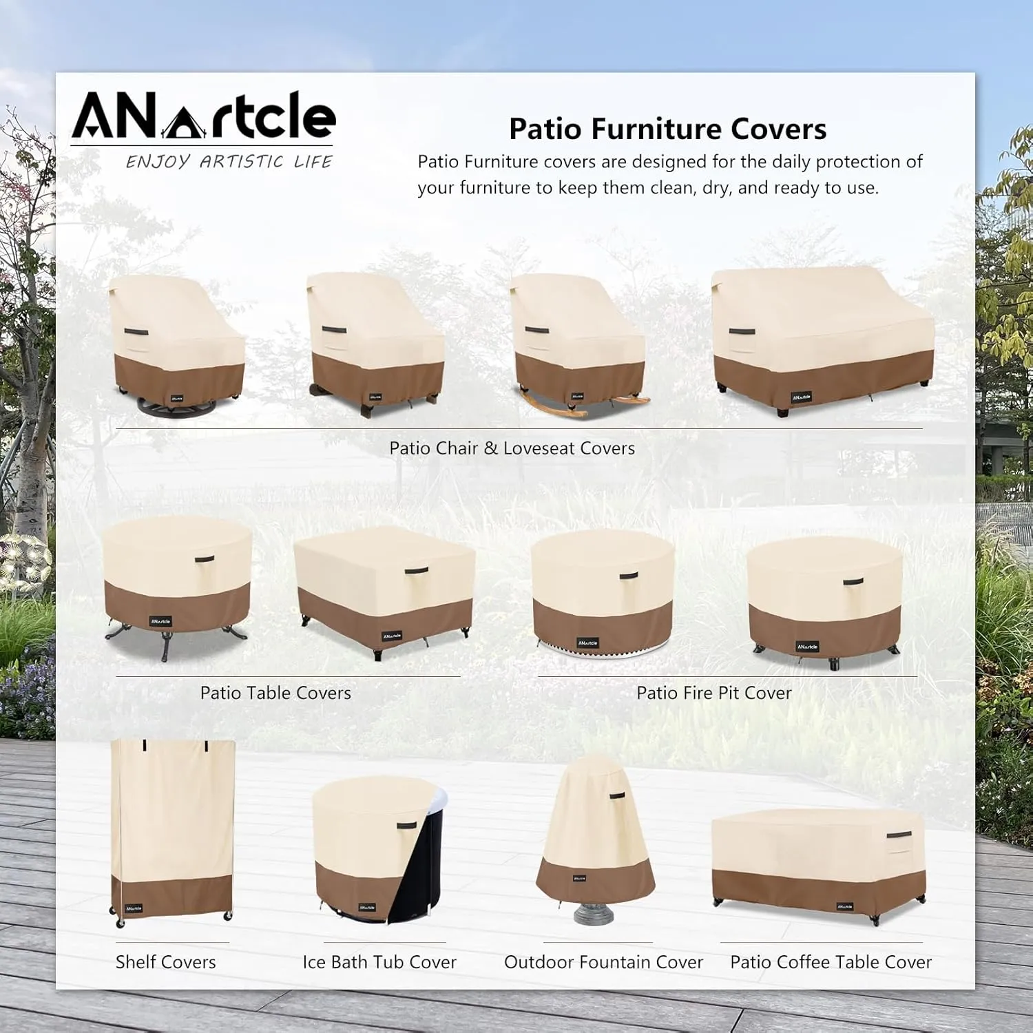 Outdoor Swivel Lounge Chair Cover 2 Pack,600D Waterproof Heavy Duty Outdoor Chair Covers(35 W x 37 D x 38.5 H inches),Patio Swivel Chair Covers for Outdoor Furniture,Beige&Brown.