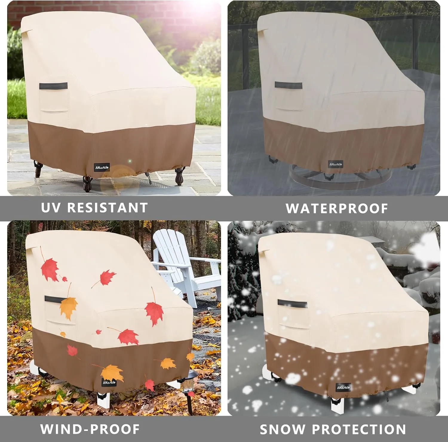 Outdoor Swivel Lounge Chair Cover 2 Pack,600D Waterproof Heavy Duty Outdoor Chair Covers(35 W x 37 D x 38.5 H inches),Patio Swivel Chair Covers for Outdoor Furniture,Beige&Brown.