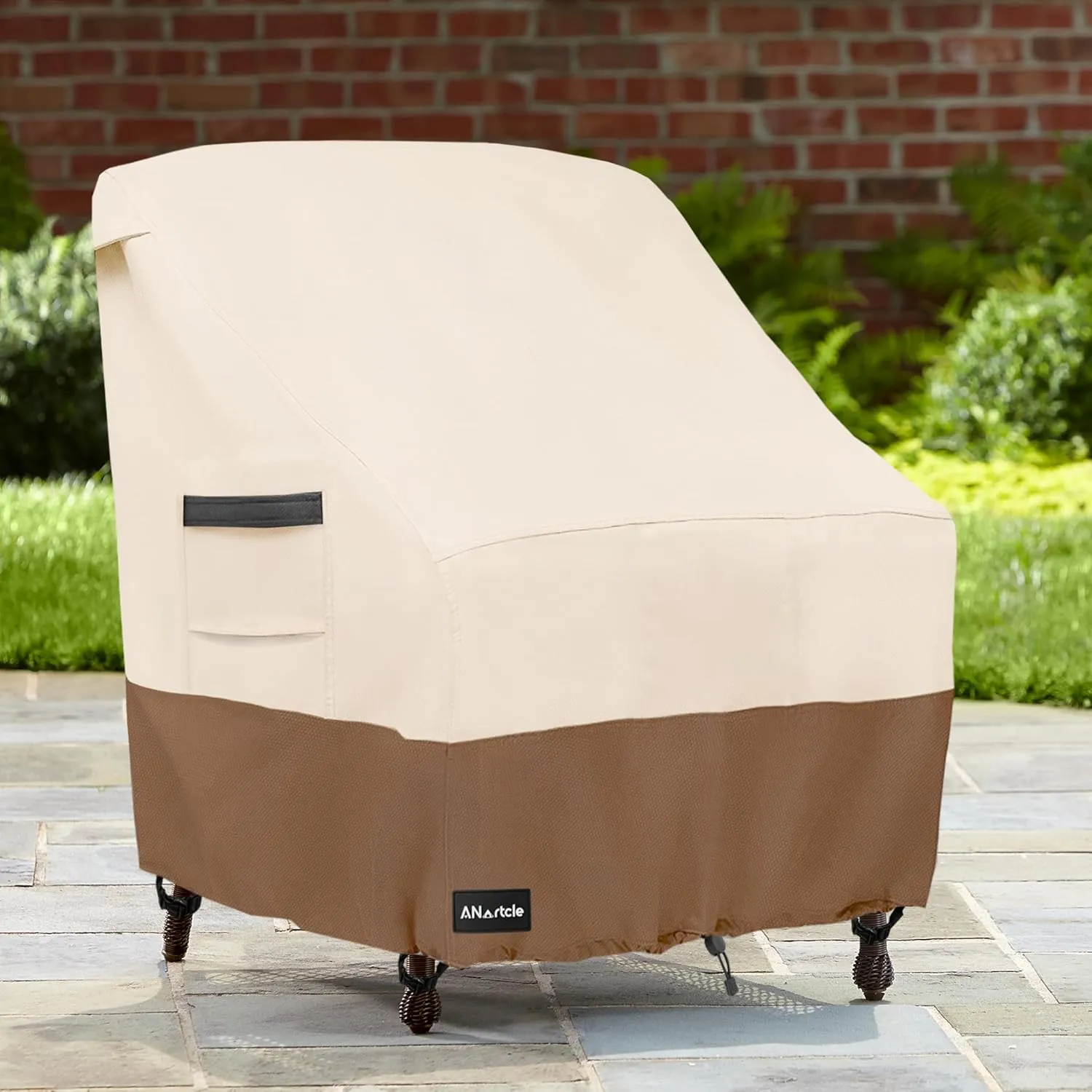 Outdoor Swivel Lounge Chair Cover 2 Pack,600D Waterproof Heavy Duty Outdoor Chair Covers(35 W x 37 D x 38.5 H inches),Patio Swivel Chair Covers for Outdoor Furniture,Beige&Brown.