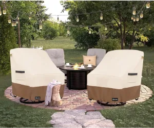 Outdoor Swivel Lounge Chair Cover 2 Pack,600D Waterproof Heavy Duty Outdoor Chair Covers(35 W x 37 D x 38.5 H inches),Patio Swivel Chair Covers for Outdoor Furniture,Beige&Brown.