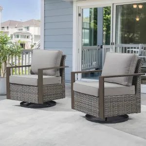 Outdoor Swivel Rocker Chairs with Metal Wide Armrests, Patio Wicker Swivel Chairs Set of 2, Patio Furniture Set with Swivel Glider Chairs for Porch Deck Sunroom Backyard