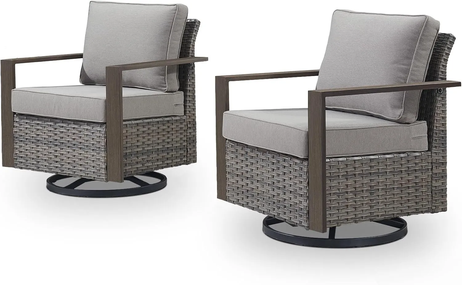 Outdoor Swivel Rocker Chairs with Metal Wide Armrests, Patio Wicker Swivel Chairs Set of 2, Patio Furniture Set with Swivel Glider Chairs for Porch Deck Sunroom Backyard