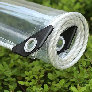 Outdoor Transparent Tarp Curtains, PVC Plastic Tarpaulin Heavy Duty Waterproof Thermal Insulation Transparent Tarp Sheet with Eyelets 0.35mm Thick Curtains for Patio Garden Camping Groundsheet