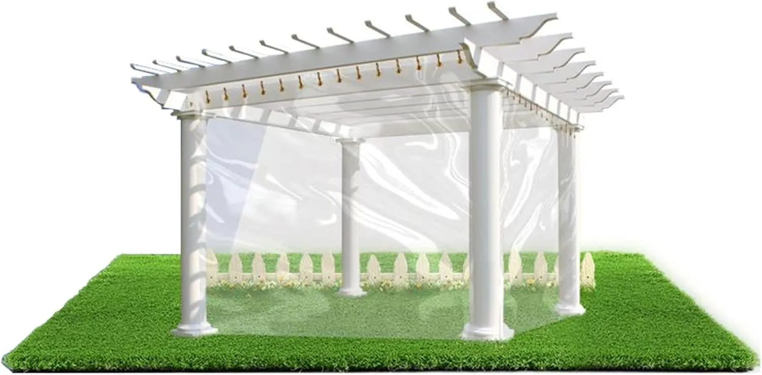 Outdoor Transparent Tarp Curtains, PVC Plastic Tarpaulin Heavy Duty Waterproof Thermal Insulation Transparent Tarp Sheet with Eyelets 0.35mm Thick Curtains for Patio Garden Camping Groundsheet