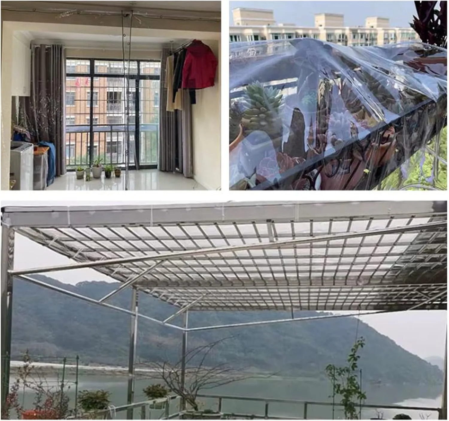Outdoor Transparent Tarp Curtains, PVC Plastic Tarpaulin Heavy Duty Waterproof Thermal Insulation Transparent Tarp Sheet with Eyelets 0.35mm Thick Curtains for Patio Garden Camping Groundsheet