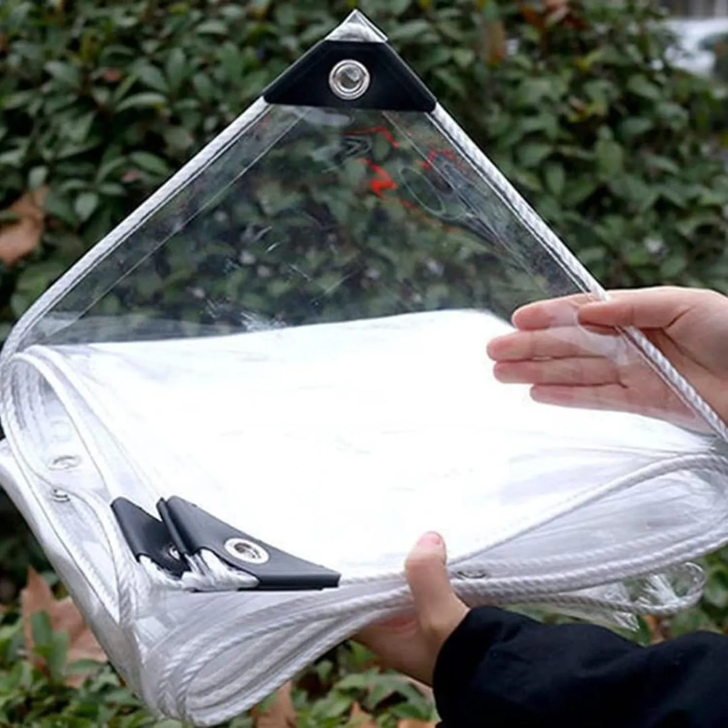 Outdoor Transparent Tarp Curtains, PVC Plastic Tarpaulin Heavy Duty Waterproof Thermal Insulation Transparent Tarp Sheet with Eyelets 0.35mm Thick Curtains for Patio Garden Camping Groundsheet