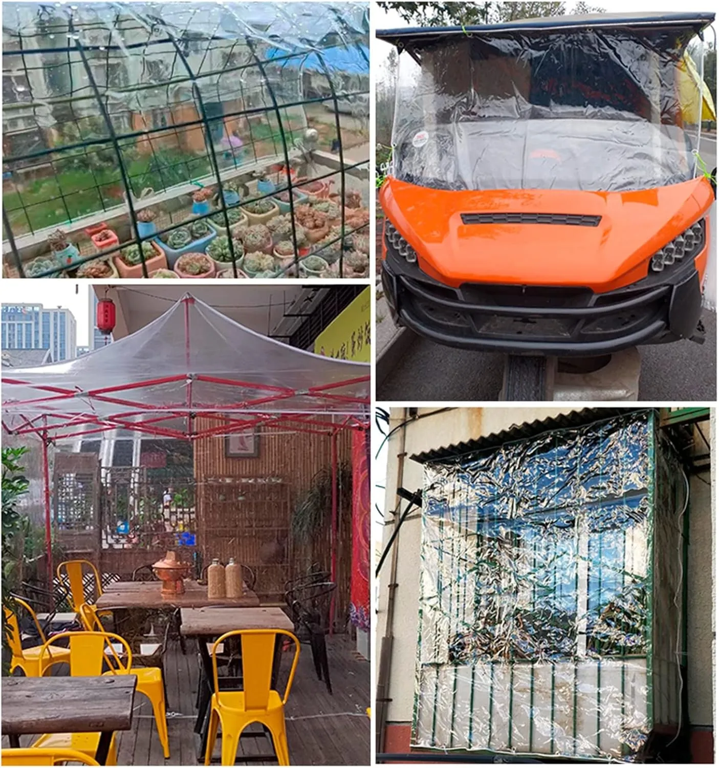 Outdoor Transparent Tarp Curtains, PVC Plastic Tarpaulin Heavy Duty Waterproof Thermal Insulation Transparent Tarp Sheet with Eyelets 0.35mm Thick Curtains for Patio Garden Camping Groundsheet