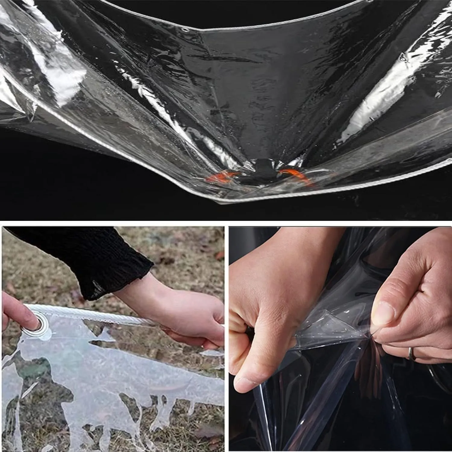 Outdoor Transparent Tarp Curtains, PVC Plastic Tarpaulin Heavy Duty Waterproof Thermal Insulation Transparent Tarp Sheet with Eyelets 0.35mm Thick Curtains for Patio Garden Camping Groundsheet