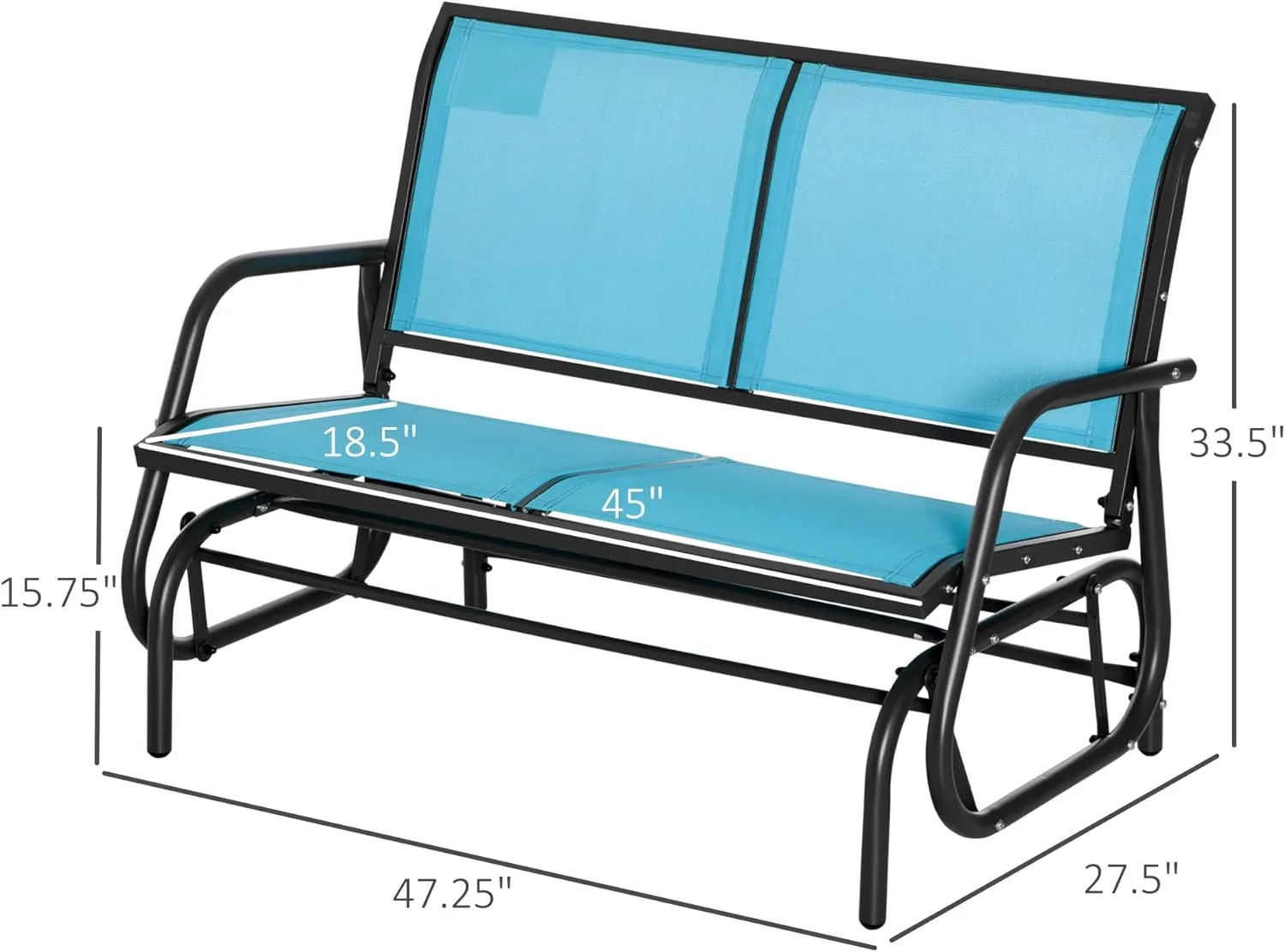 Outsunny 2-Person Outdoor Glider Bench, Patio Double Swing Rocking Chair Loveseat w/Powder Coated Steel Frame for Backyard Garden Porch, Blue