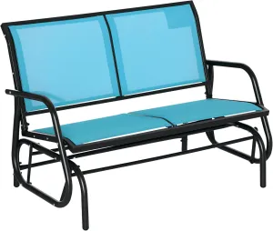 Outsunny 2-Person Outdoor Glider Bench, Patio Double Swing Rocking Chair Loveseat w/Powder Coated Steel Frame for Backyard Garden Porch, Blue