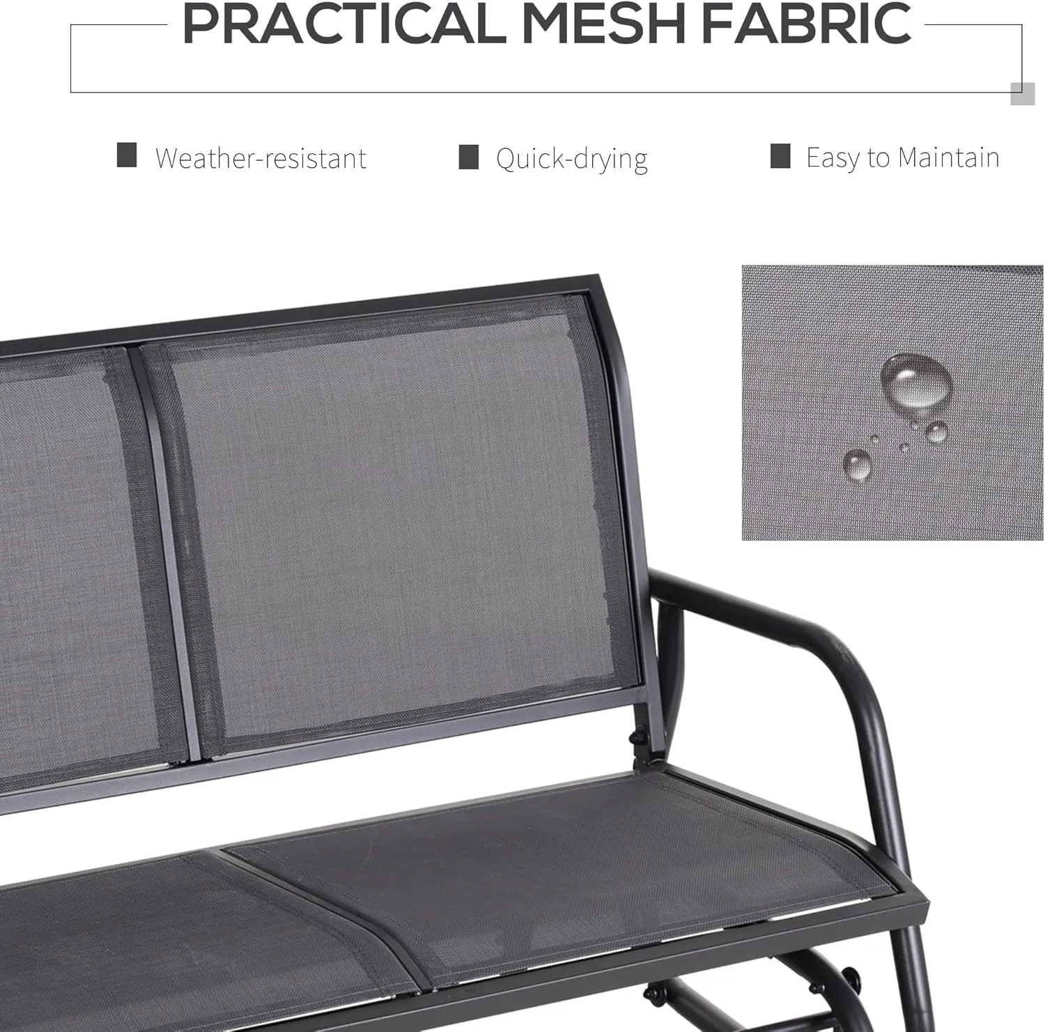 Outsunny 2-Person Outdoor Glider Bench, Patio Double Swing Rocking Chair Loveseat w/Powder Coated Steel Frame for Backyard Garden Porch, Gray